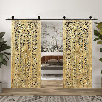 Hand Carved Lotus Lattice Wood Door Wall Panel Room Divider 80